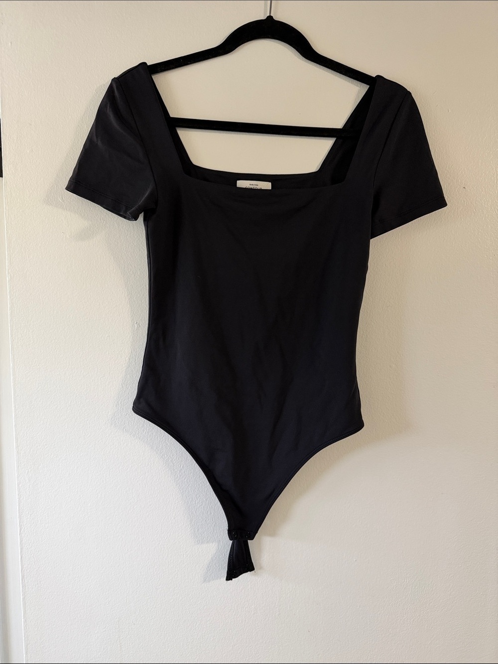 Babaton Black Square Neck Short Sleeve Bodysuit